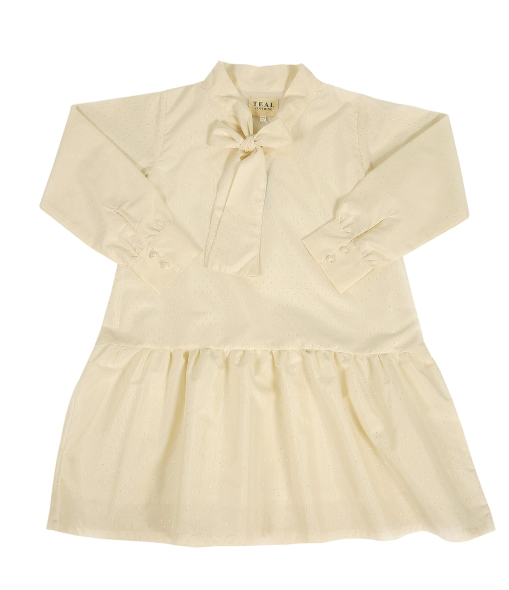 Pearl Tie-Neck Ruffle Dress