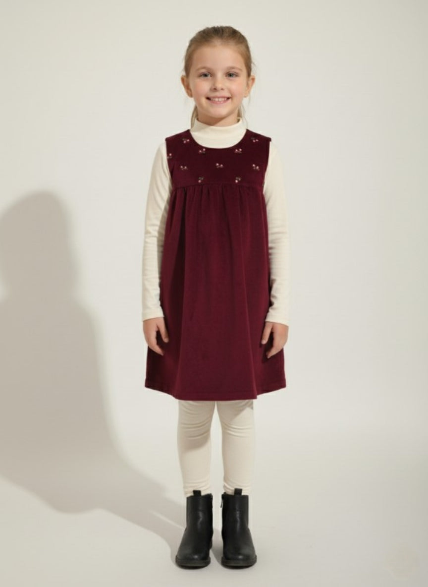 Maroon Corduroy Tunic with Embroidered Yoke
