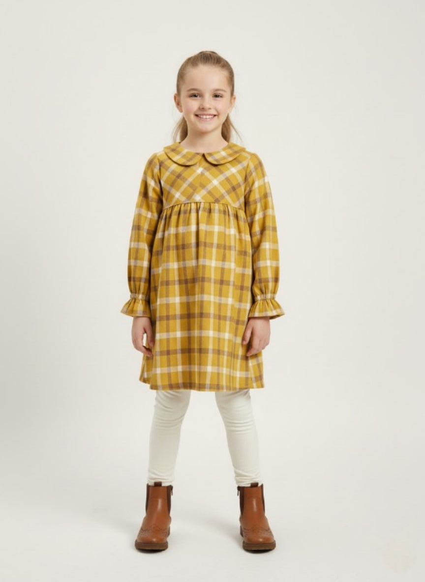 Yellow Twill Checkered Frock