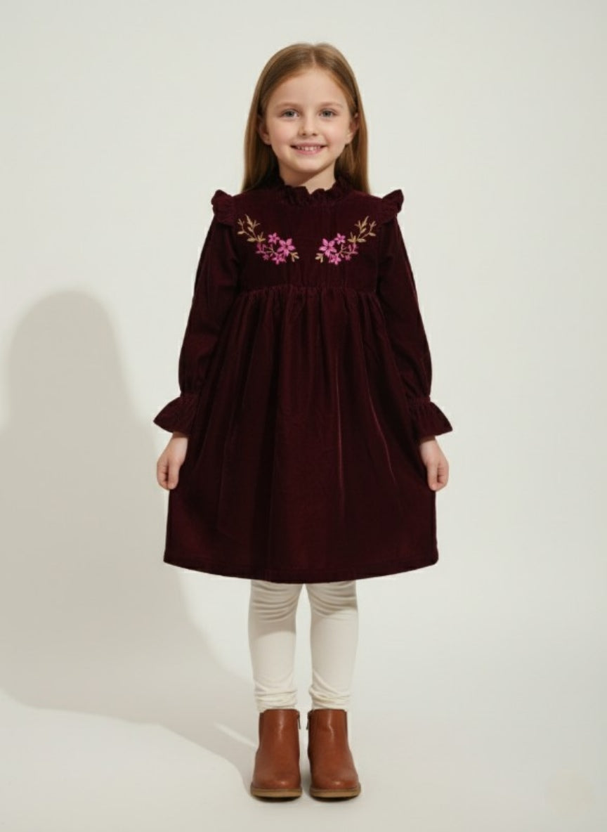 Maroon Velvet Embroidered Frock