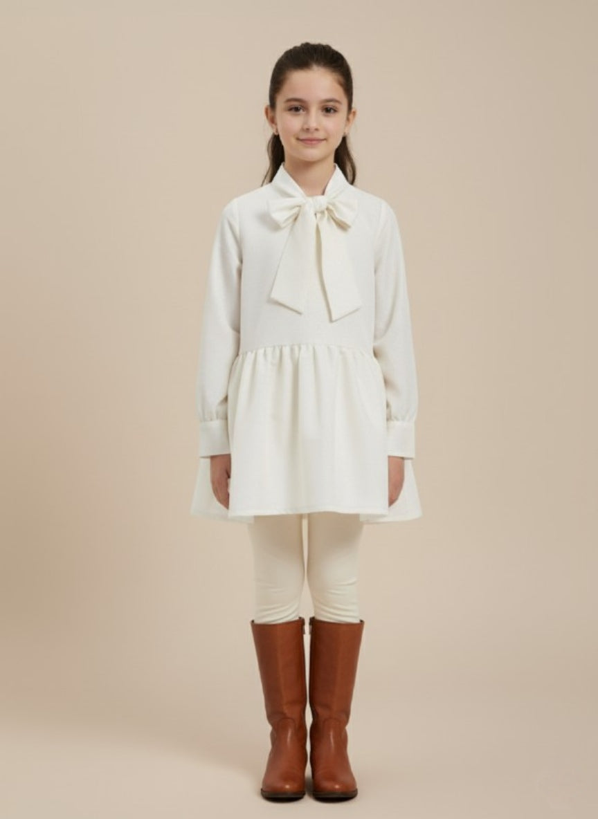 Pearl Tie-Neck Ruffle Dress