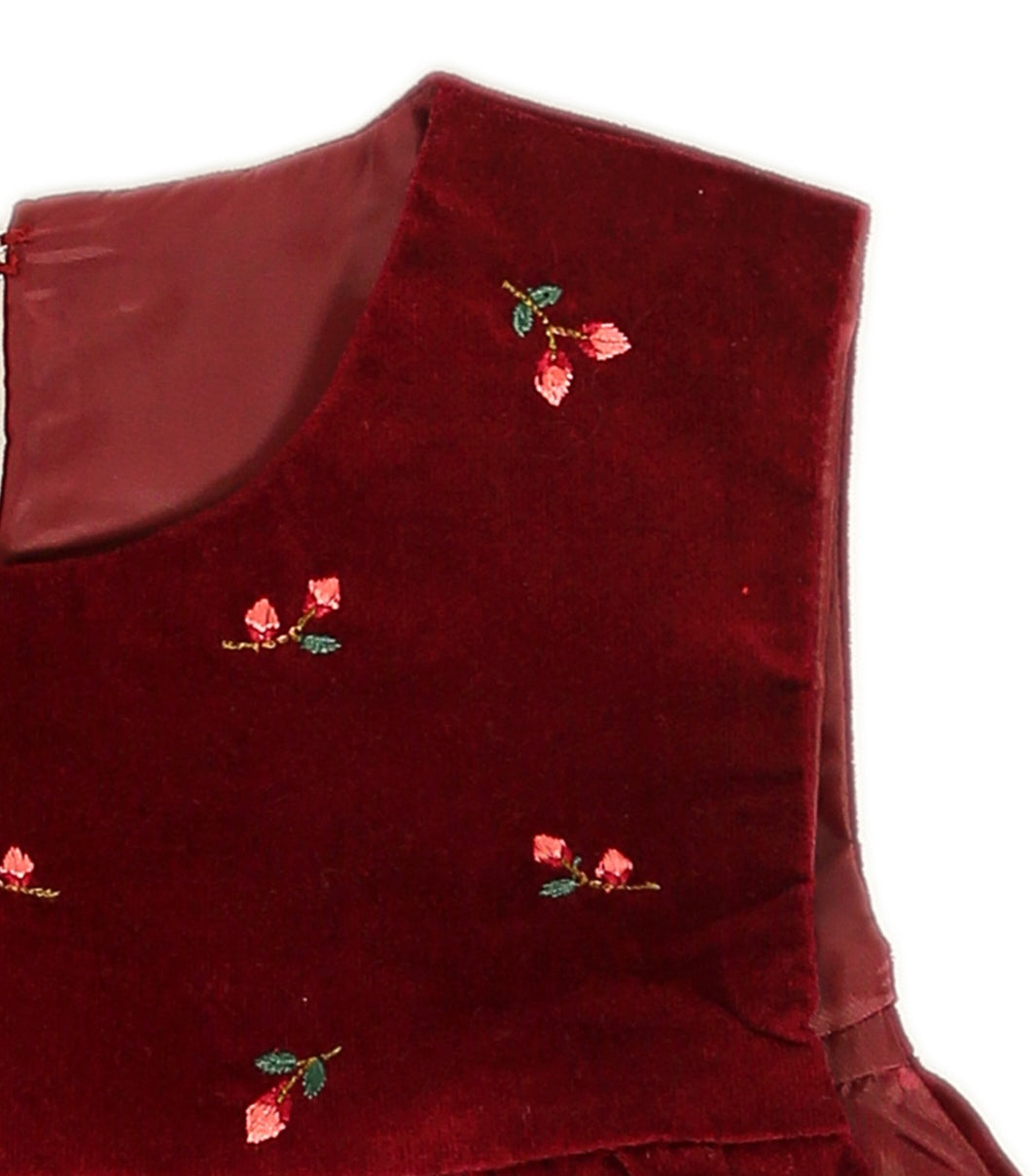 Maroon Corduroy Tunic with Embroidered Yoke